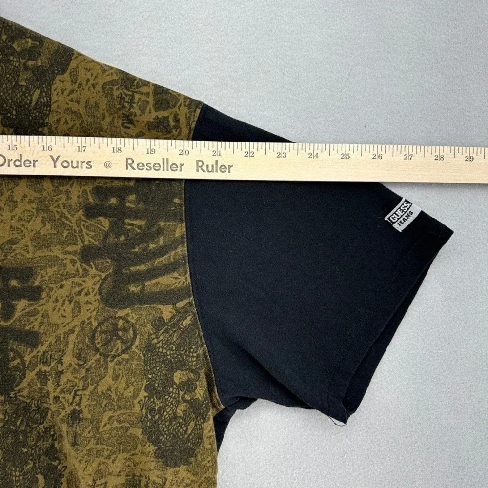VTG Guess Jeans XXL Shirt Green Black Dragon Kanji Triangle Logo Cyber 1990s 90s - Picture 5 of 8